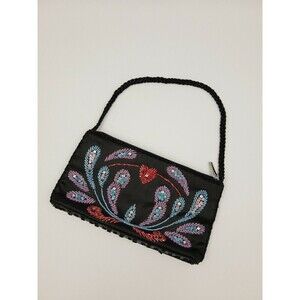 Women Black Far Nine Evening Beaded Handbag 9"